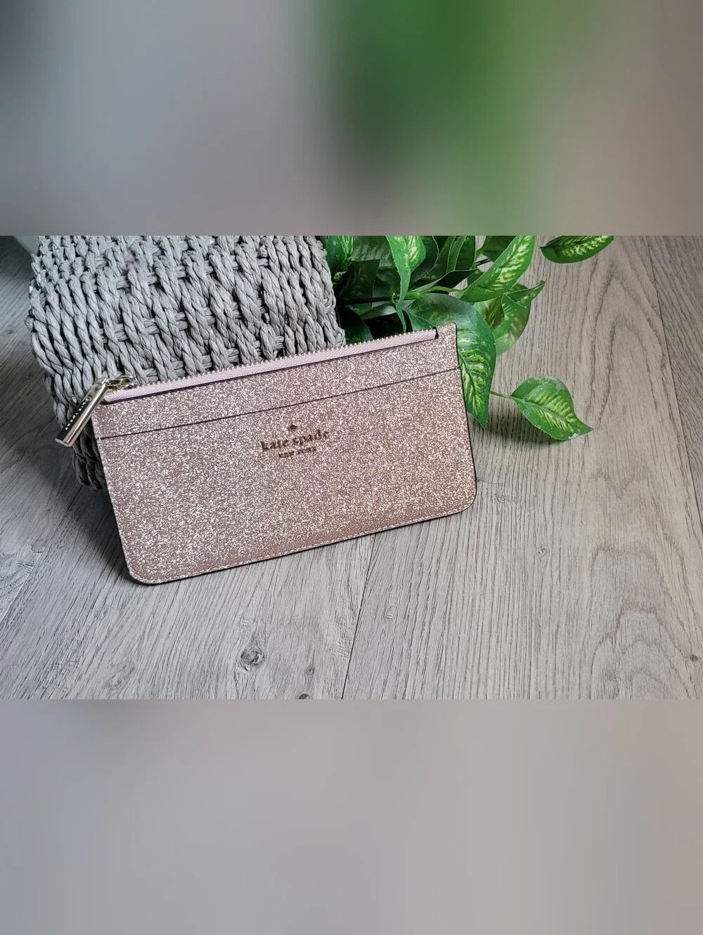 kate spade New York Glitter Large Slim Cardholder Rose Gold Wallet, 6.5